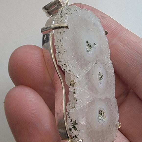 Necklace Pendants Triple Stalactite Slice Handmade Jewelry in Sterling Silver - Picture 3 of 10